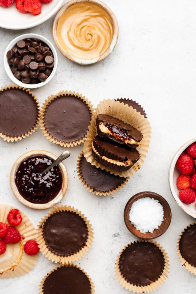 cashew butter cups and raspberries