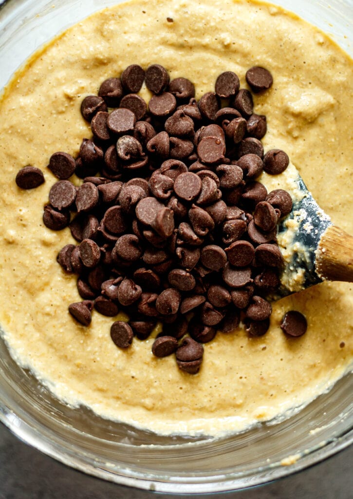 banana batter with chocolate chips in the center