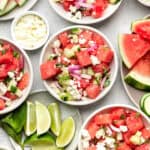 watermelon feta salad in bowls
