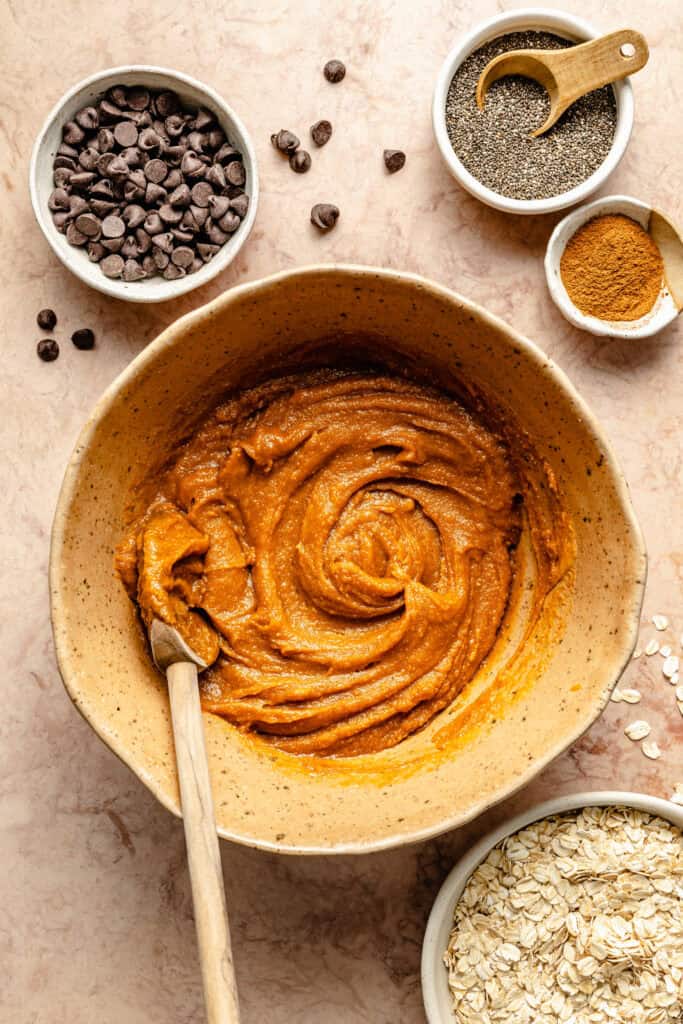 wet ingredients being mixed together