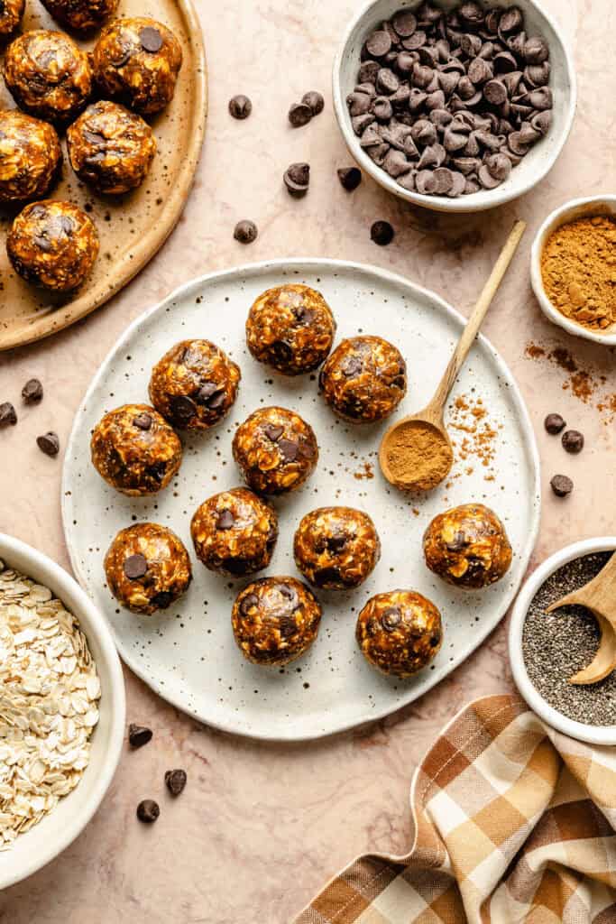 pumpkin spice energy bites on plate