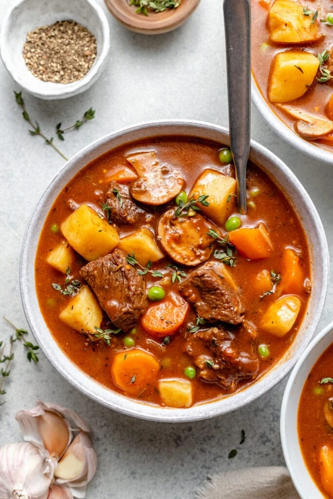 healthy beef stew in bowl