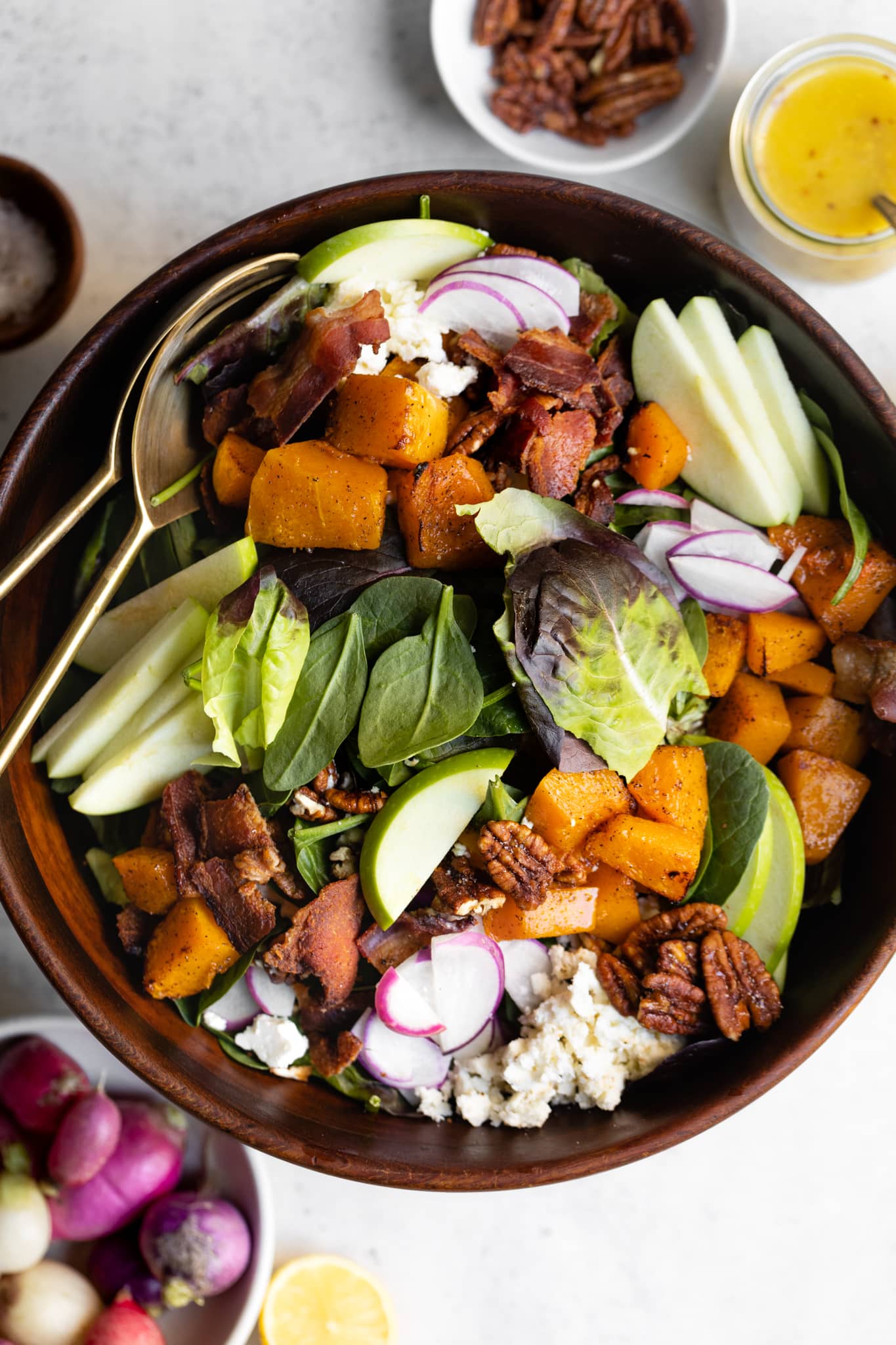 fall harvest salad in brown bowl