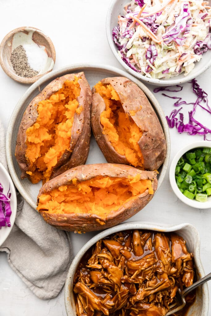 baked sweet potatoes and chicken