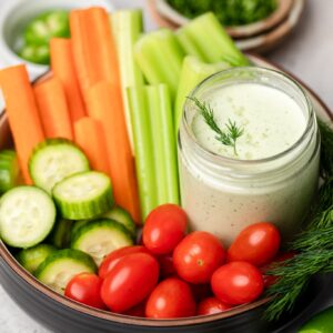 jalapeno ranch in jar with veggies