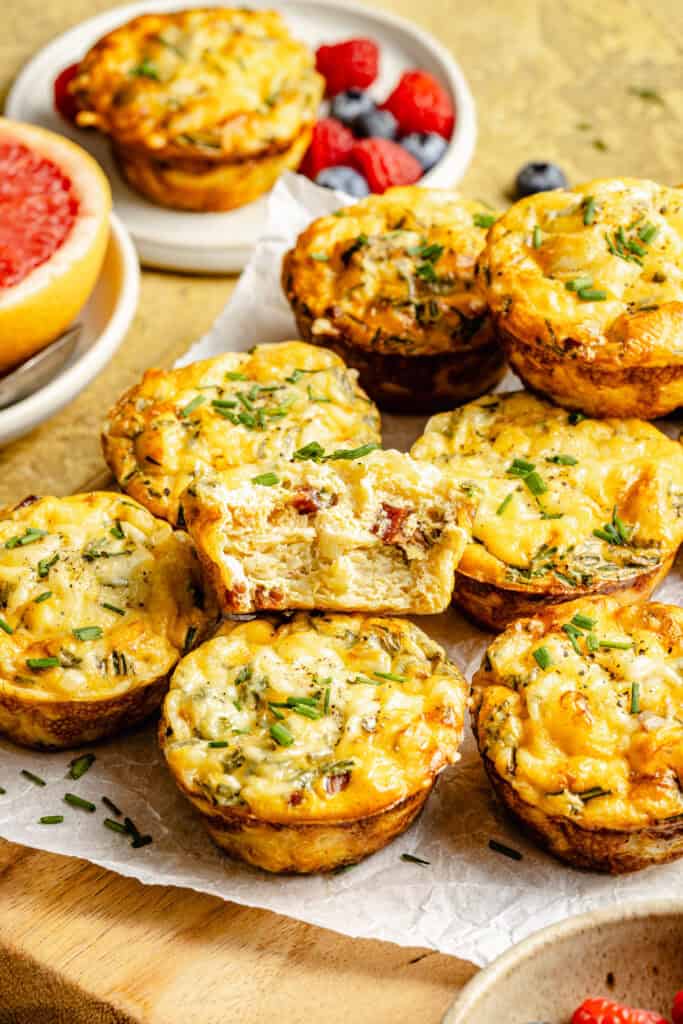 bacon, egg, and cheese muffins on serving platter