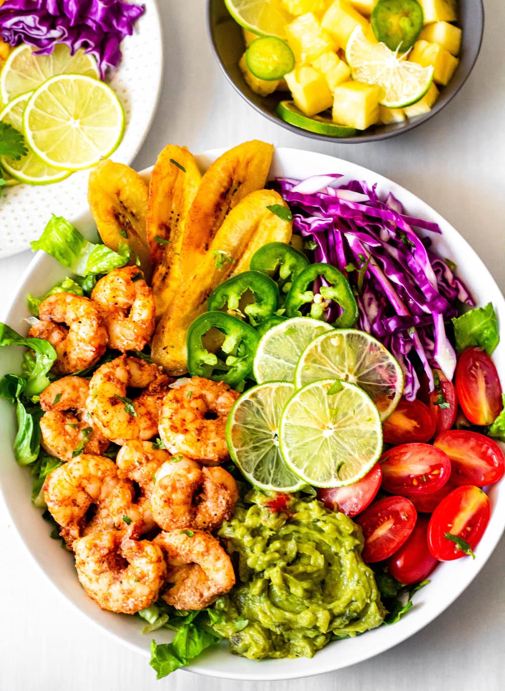 Chili Lime Shrimp Salad with Sweet & Spicy Guacamole - All the Healthy Things