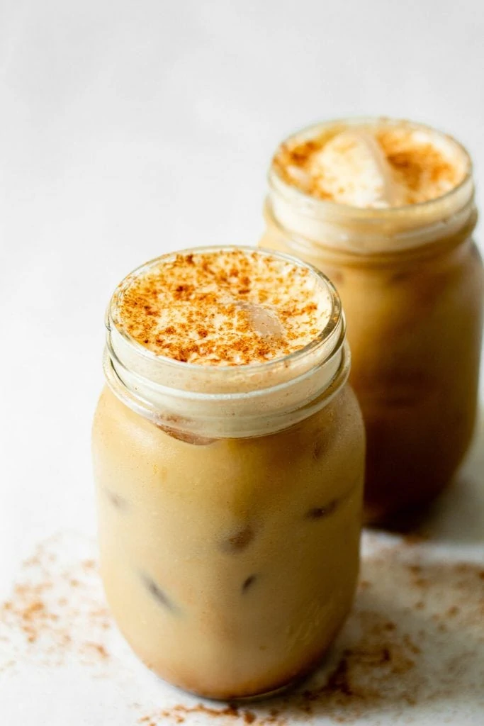 two pumpkin spice cold brew coffees