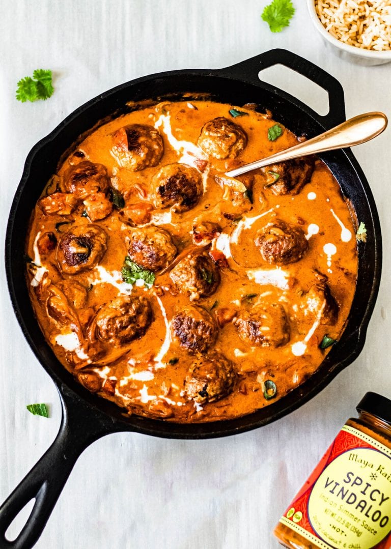 Spicy Vindaloo Meatballs with Rice