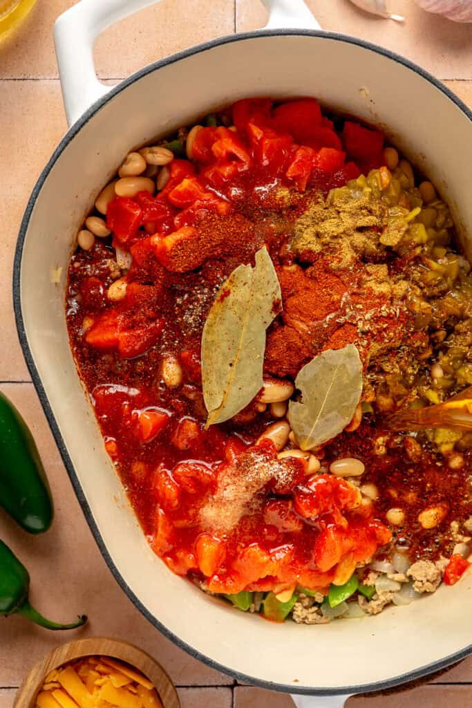 chili ingredients in dutch oven