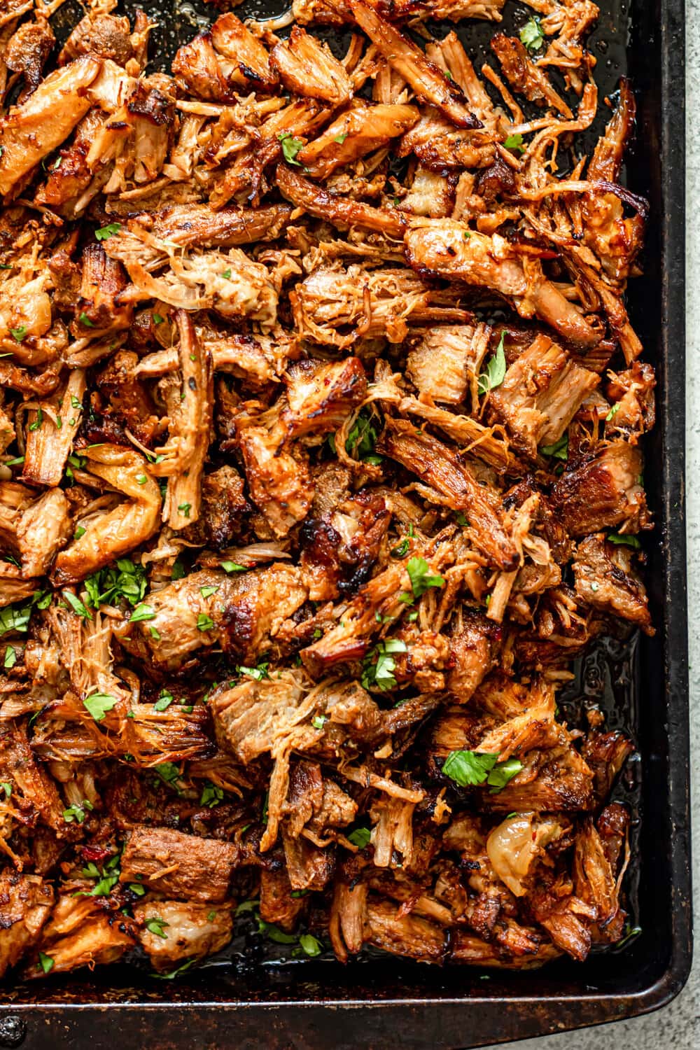 Crispy Pork Carnitas on a sheet pan