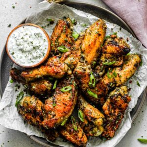 crispy baked ranch wings with ranch dip on the side