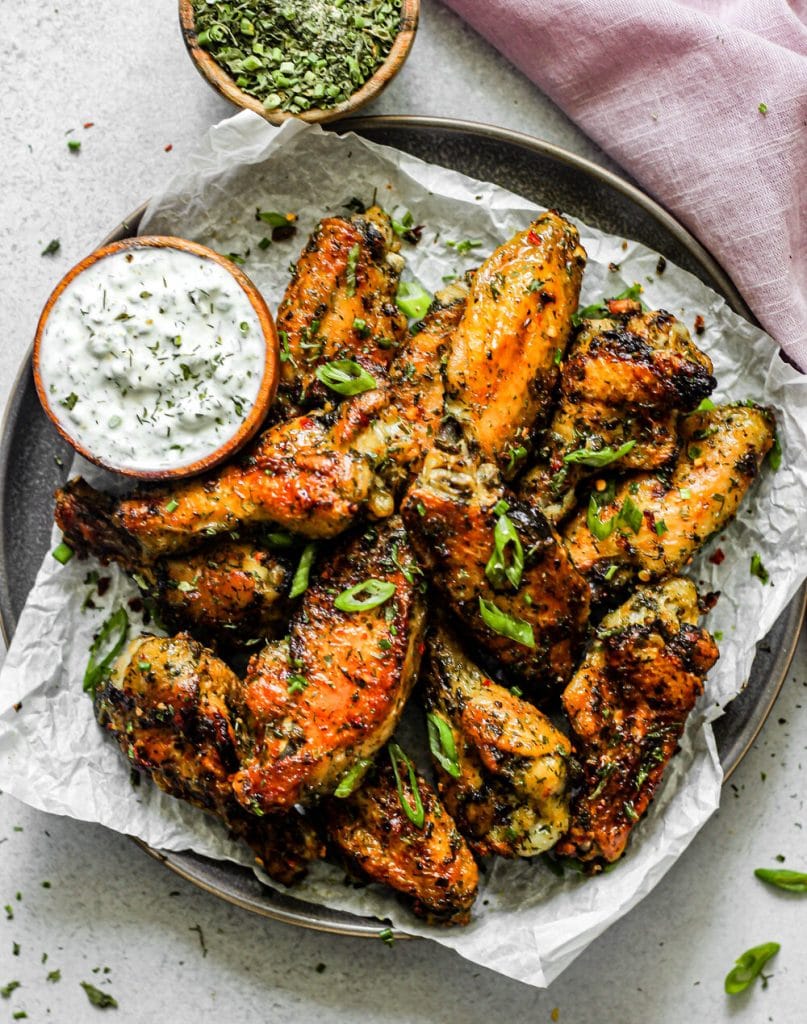 crispy baked ranch wings with ranch dip on the side