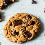 gluten free oatmeal chocolate chip cookie on a marble board