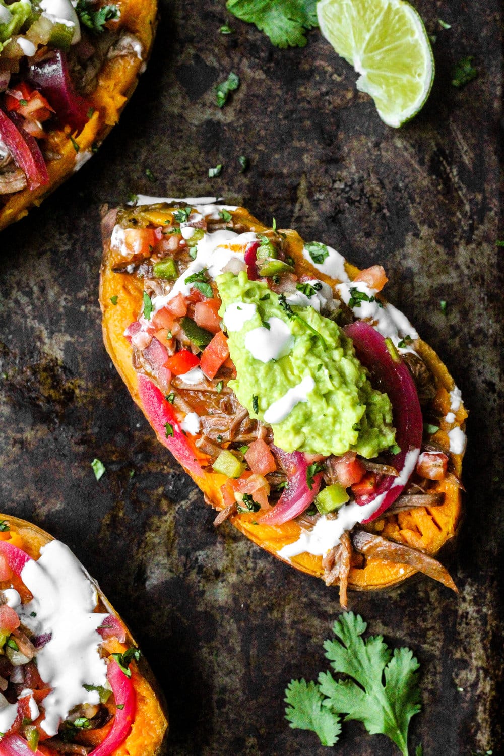 Crockpot Beef Enchilada Stuffed Sweet Potatoes