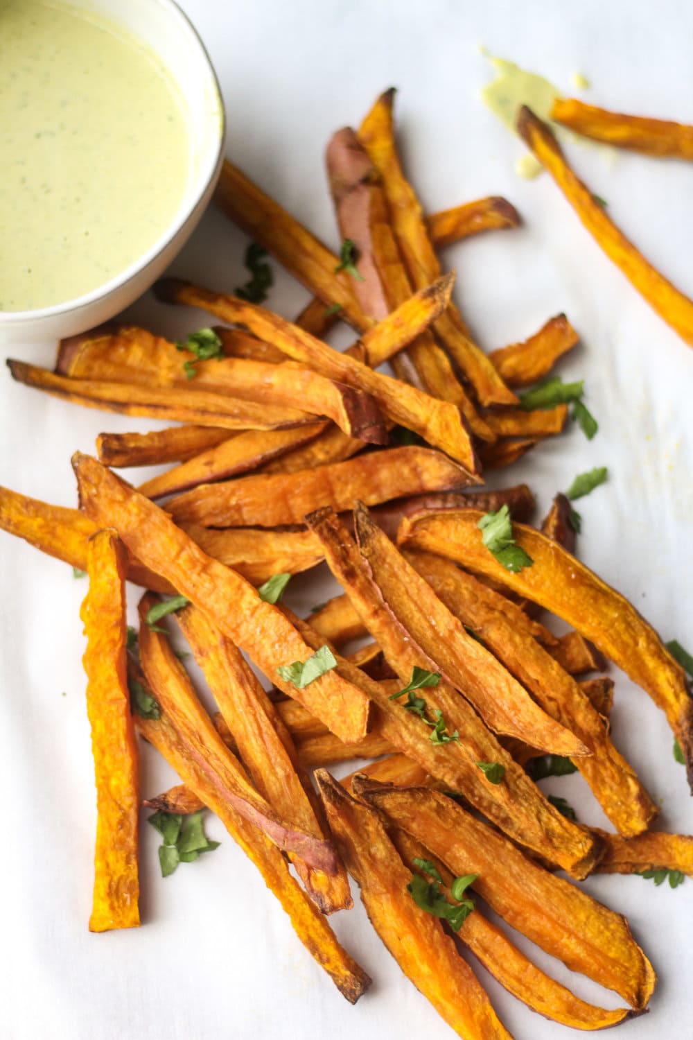 Sweet Potato Fries with Lemon Herb Tahini Dipping Sauce