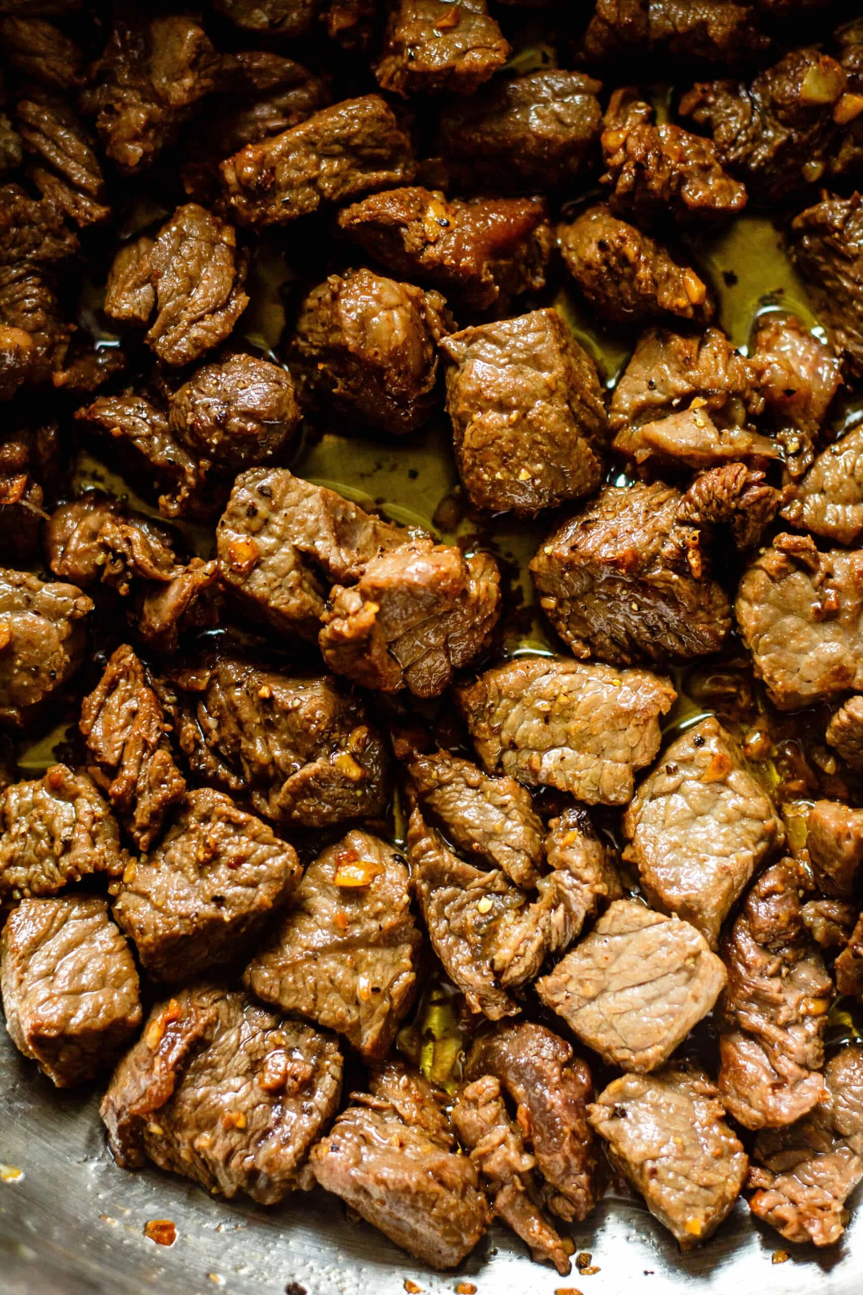 steak bites in pan