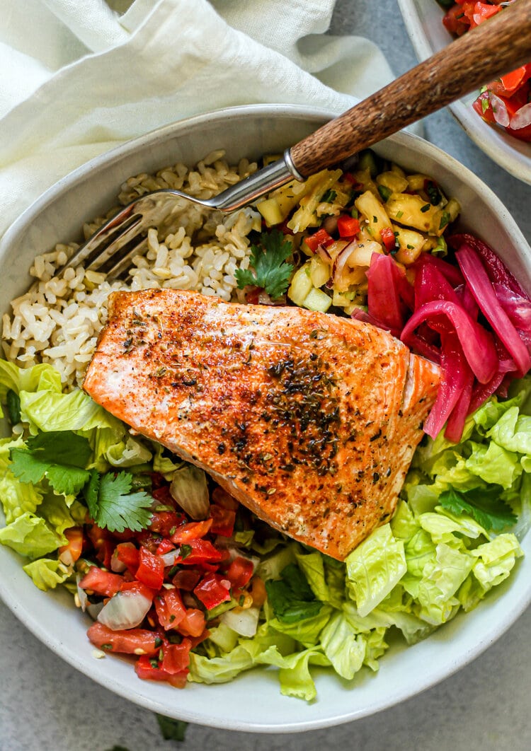 Easy Salmon Burrito Bowl - All the Healthy Things