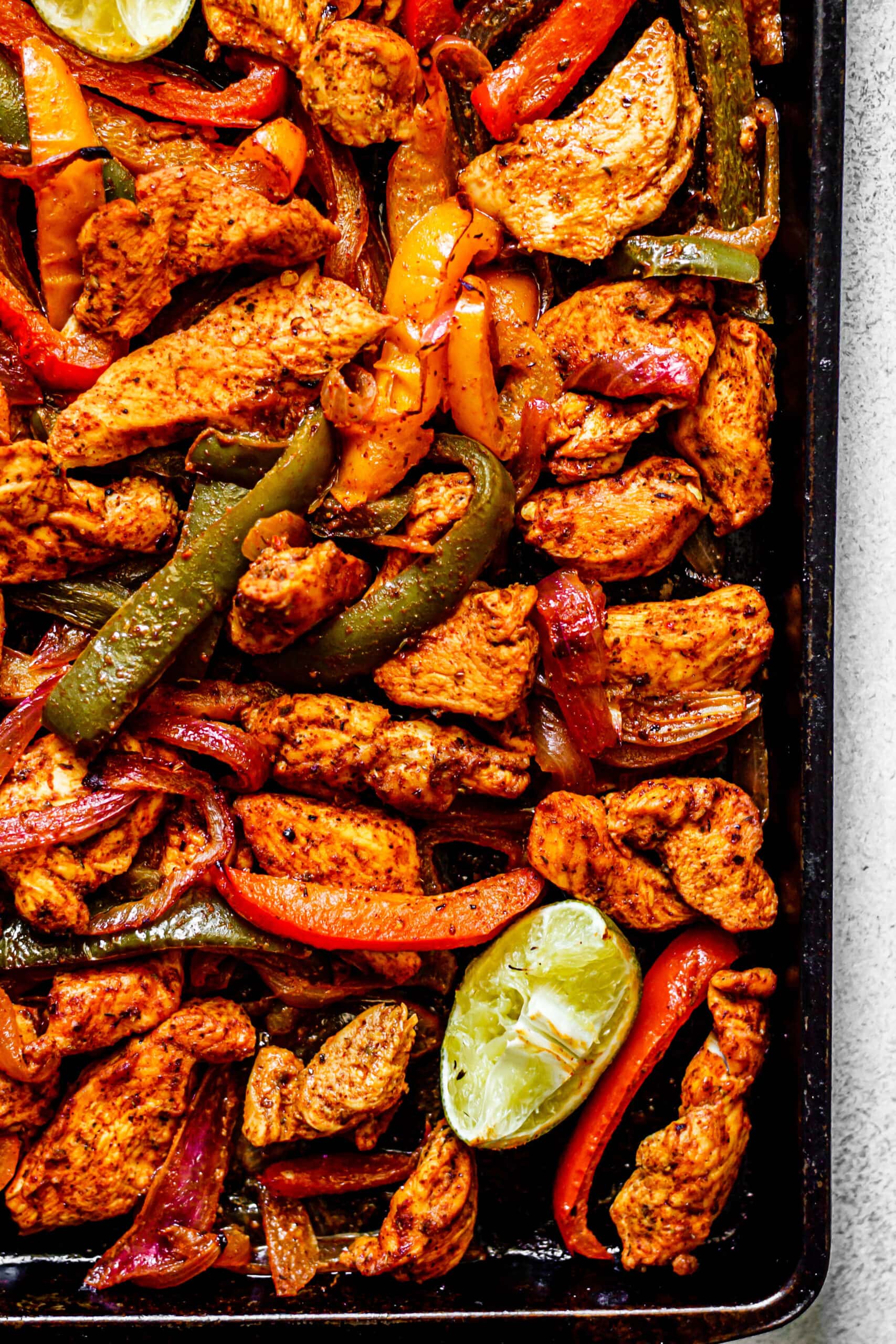 chicken fajitas on sheetpan