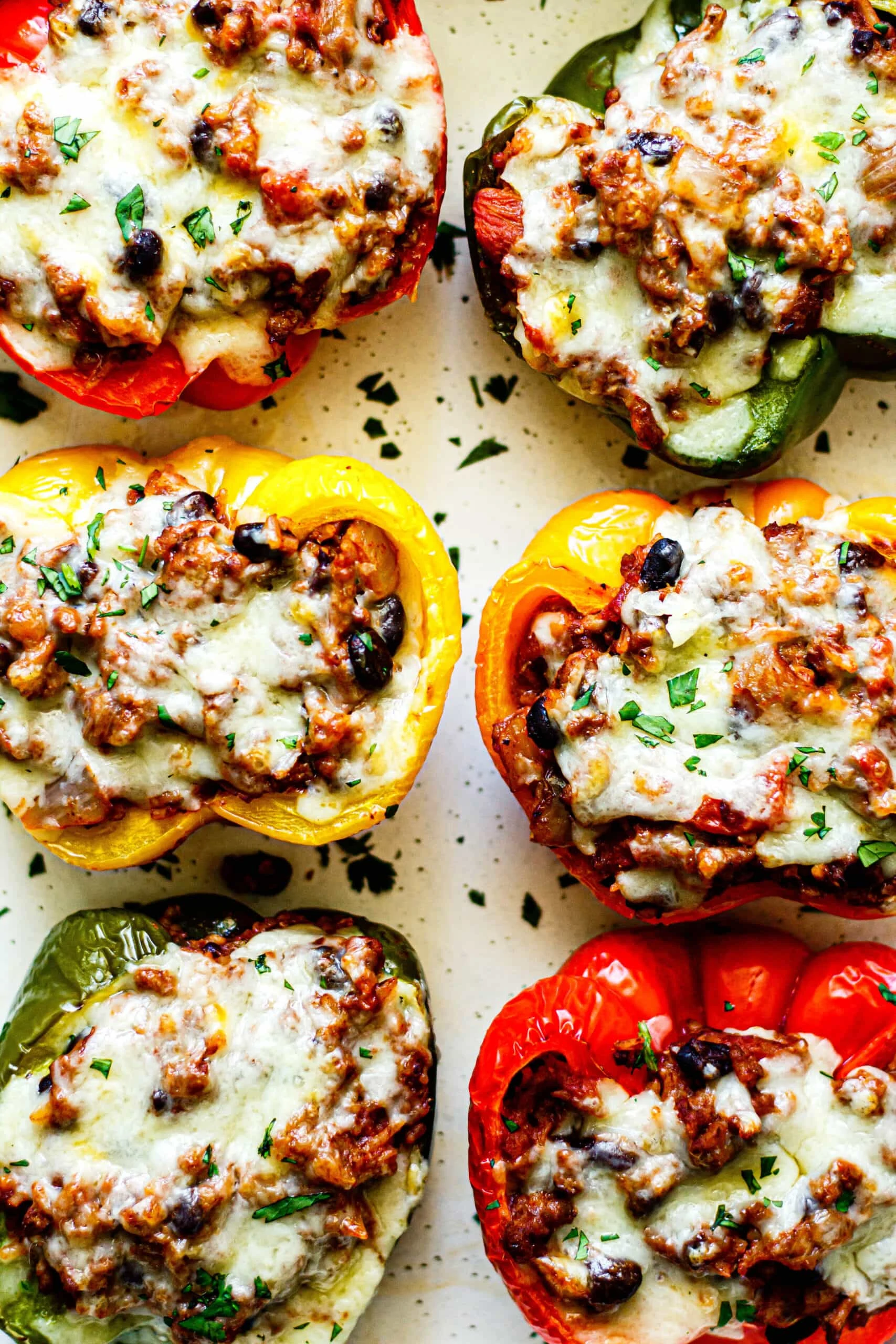 Taco stuffed peppers baked in a baking dish