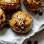 tahini chocolate chip energy bites on parchment paper