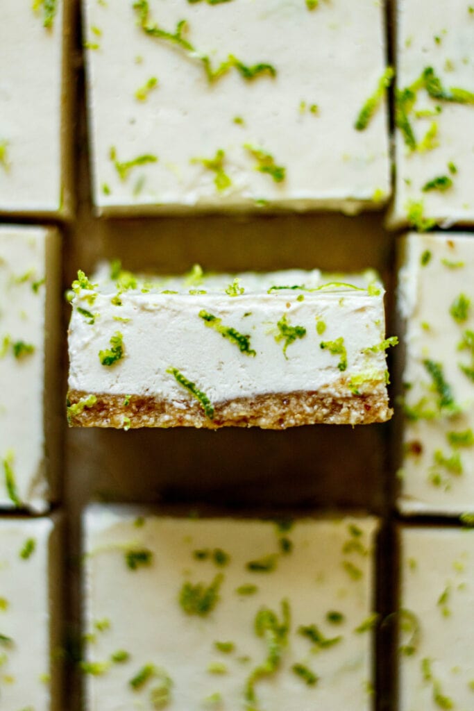 healthy key lime pie bars cut into squares
