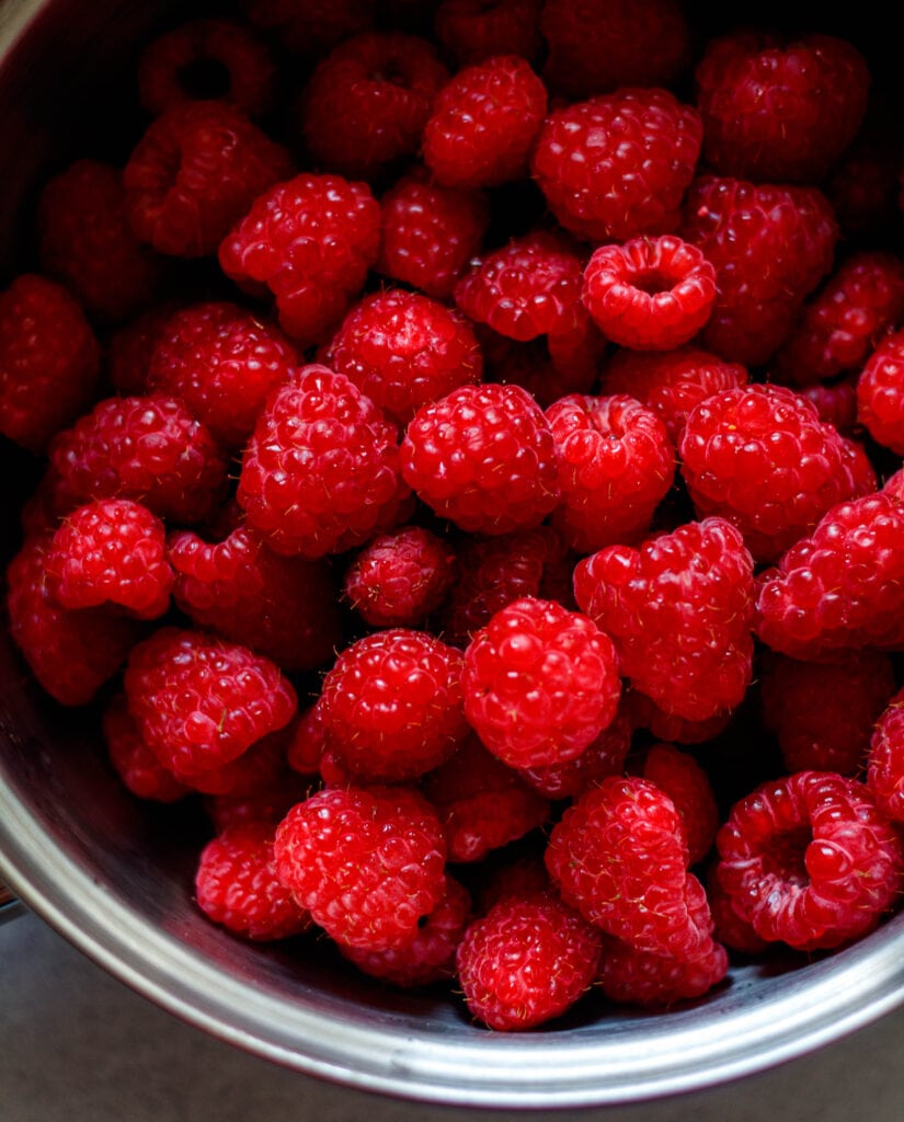 fresh raspberries in saucepan