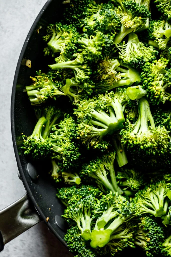 broccoli florets in a skillet