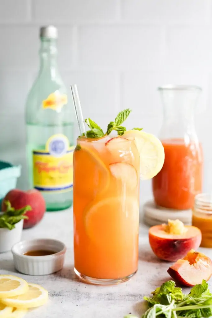 peach lemonade in glass