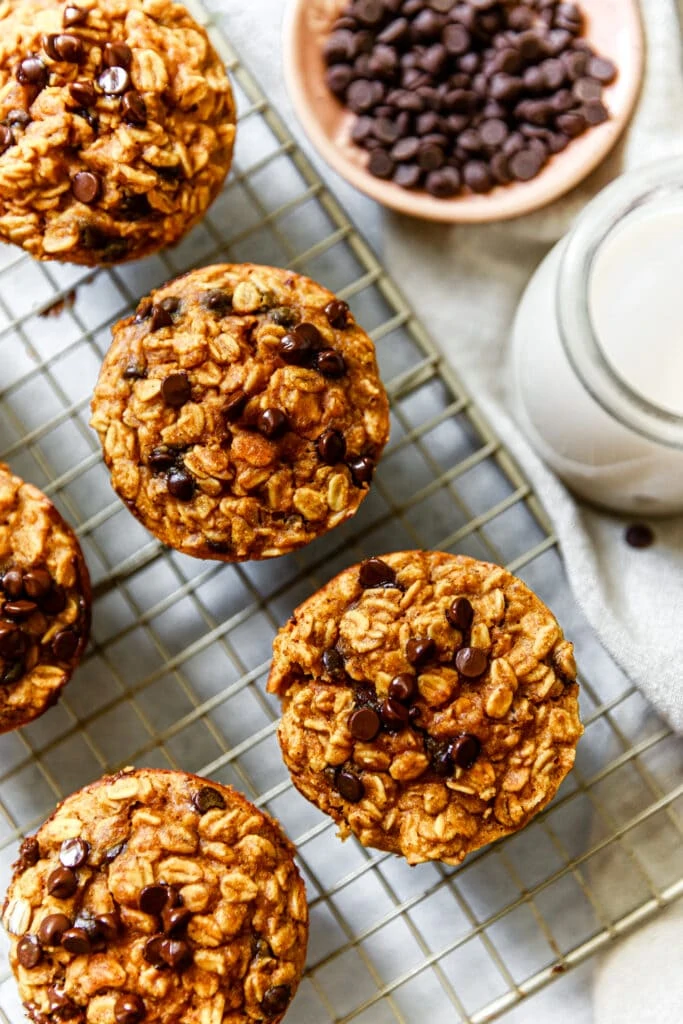 baked oatmeal cups on wire rack