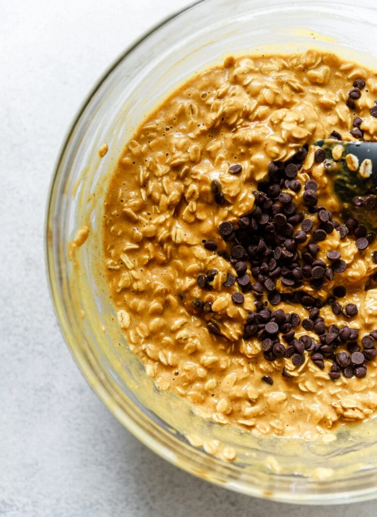 oatmeal cup batter with chocolate chip
