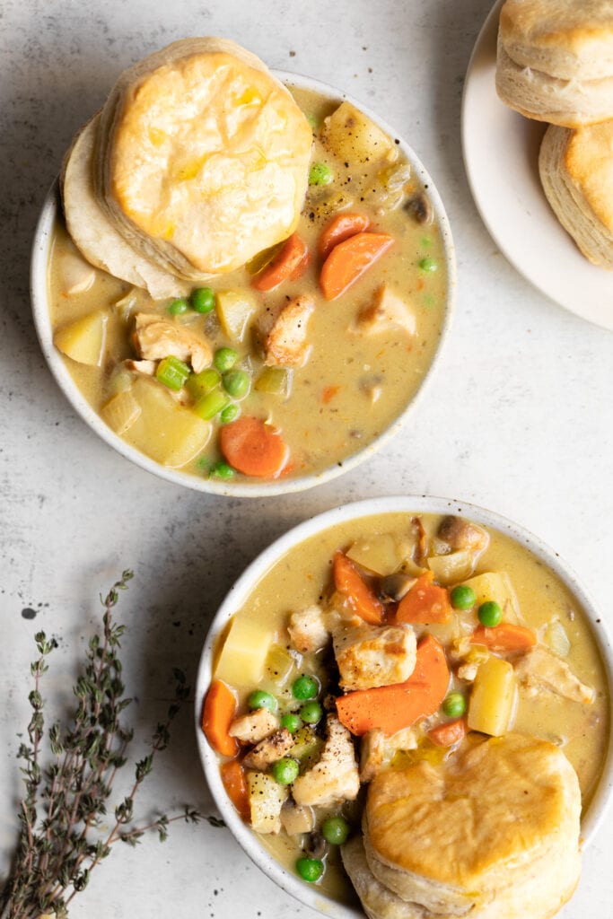 pot pie soup with a biscuit