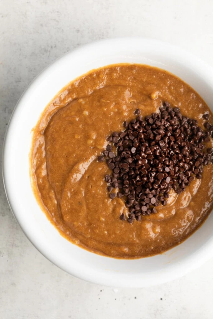 pumpkin bread batter with chocolate chips