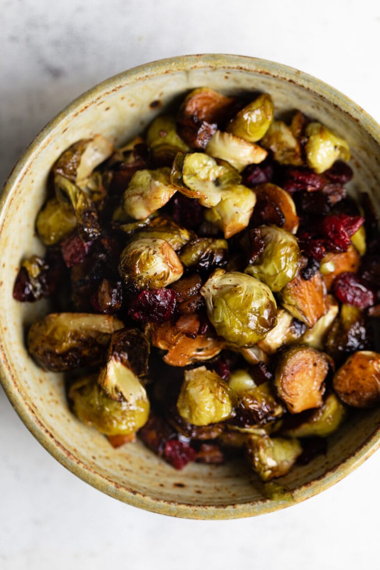 Roasted Brussels Sprouts with Bacon and Cranberries
