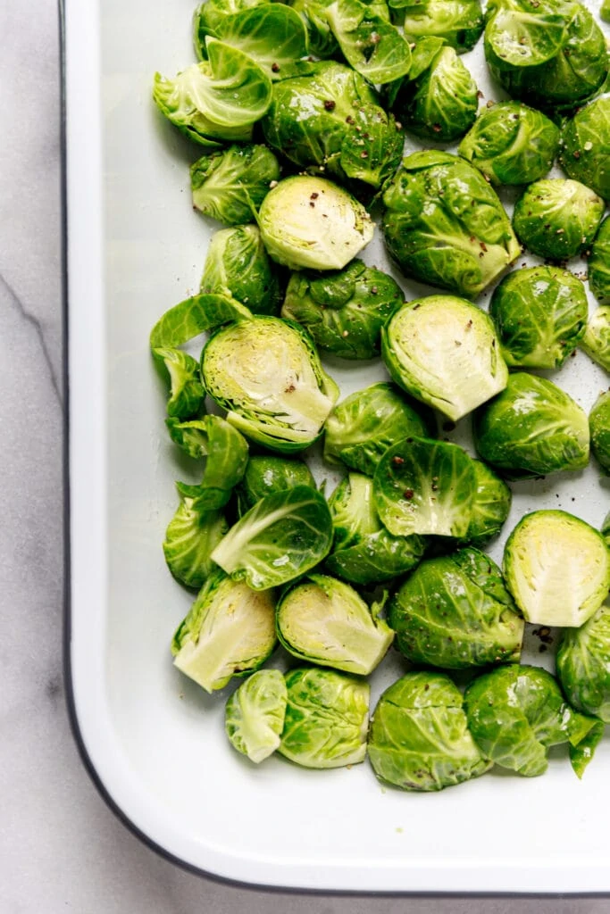 brussels sprouts in pan 