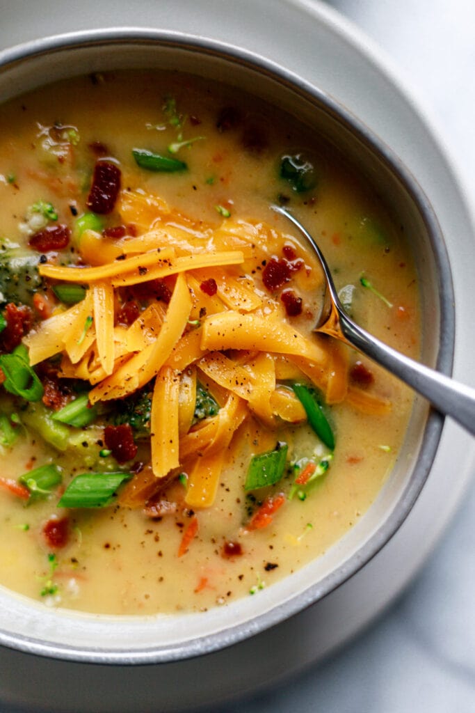 broccoli cheddar soup in bowl