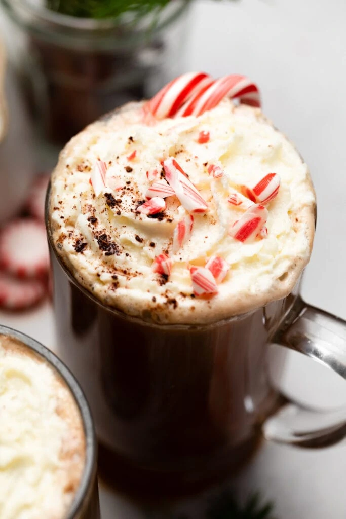 peppermint mocha topped with crushed peppermint candy