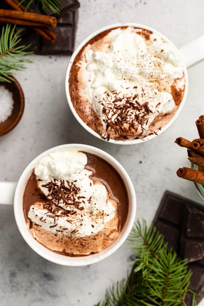 hot chocolate in white mugs