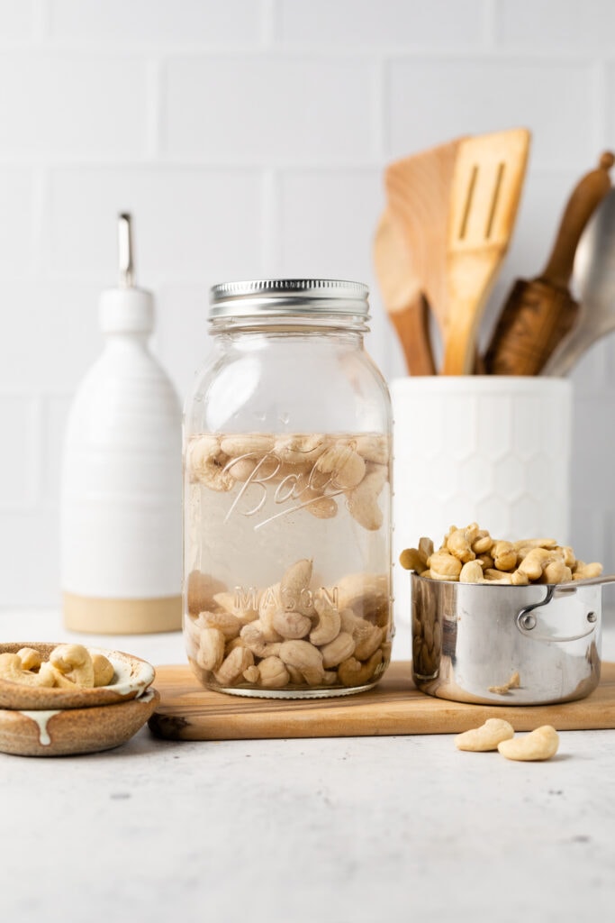 cashews soaking in mason jar