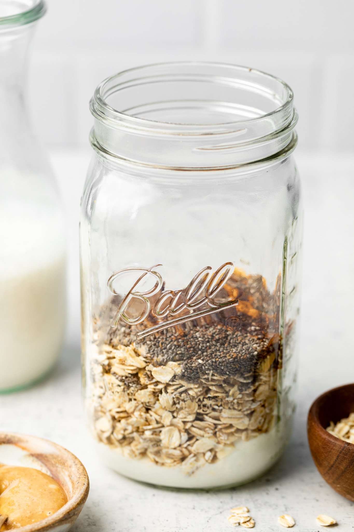 overnight oats ingredients in mason jar
