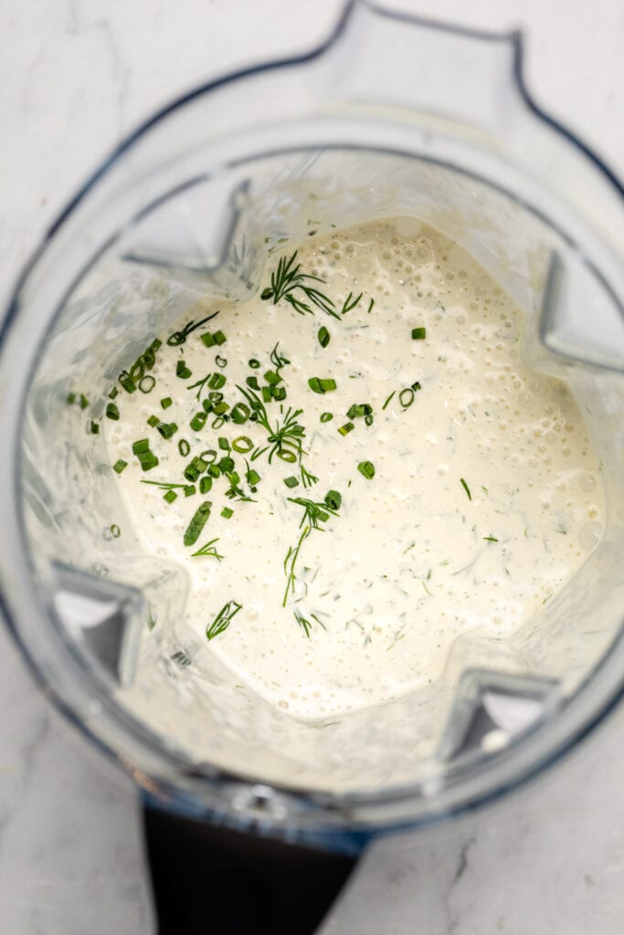 ranch dressing in blender with herbs