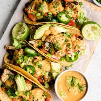 cauliflower tacos on parchment