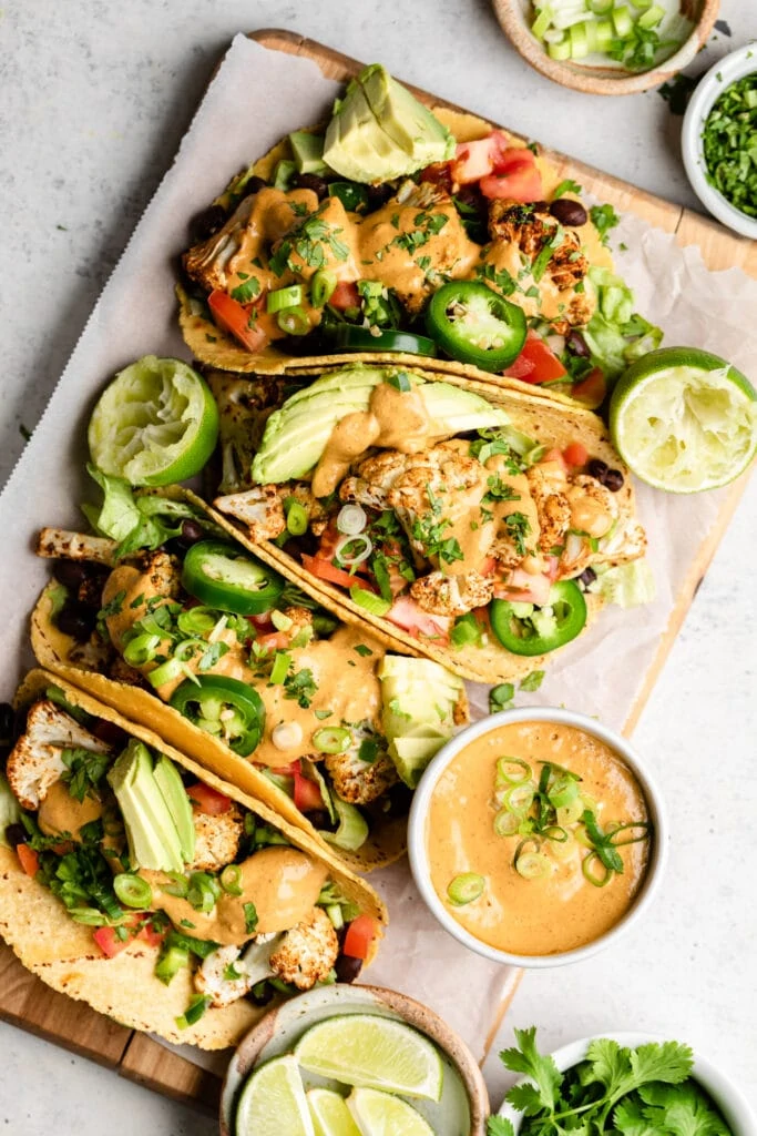 cauliflower tacos on parchment
