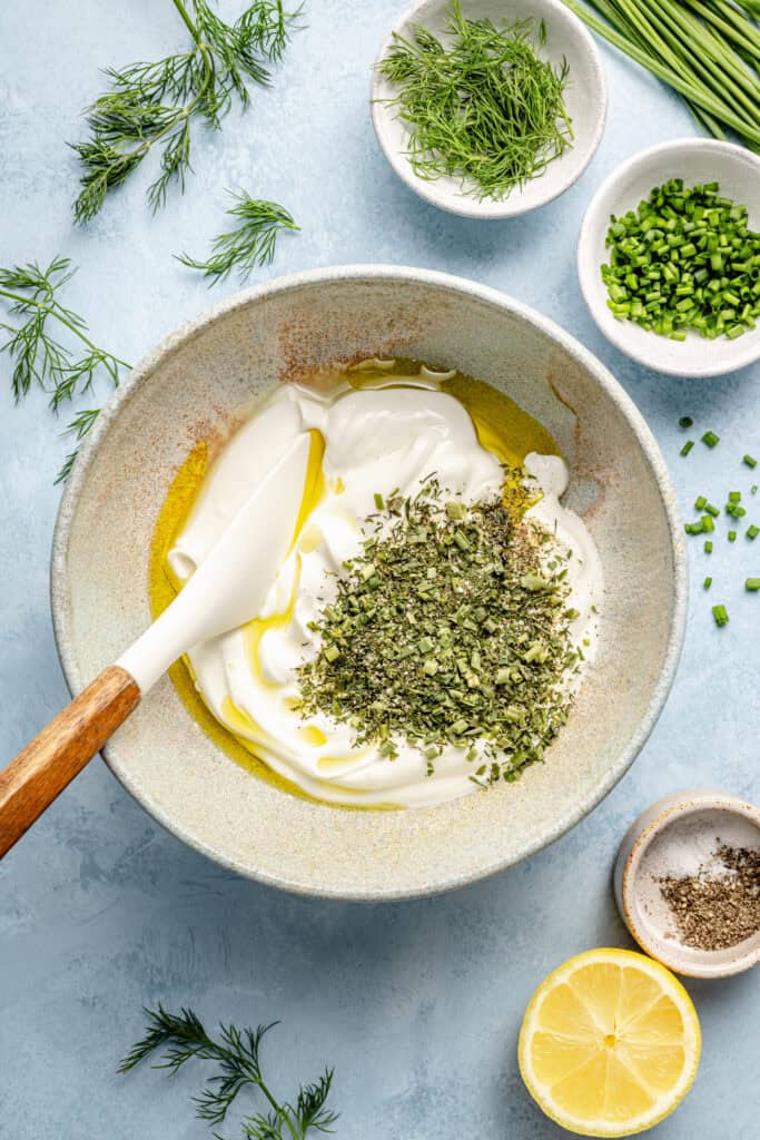 ranch dip ingredients in small bowl