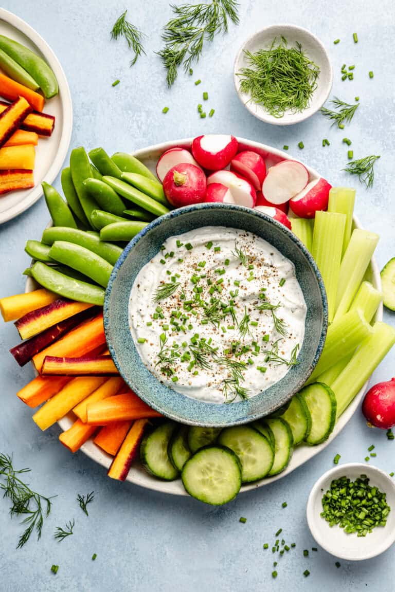 ranch dip with a plate of veggies
