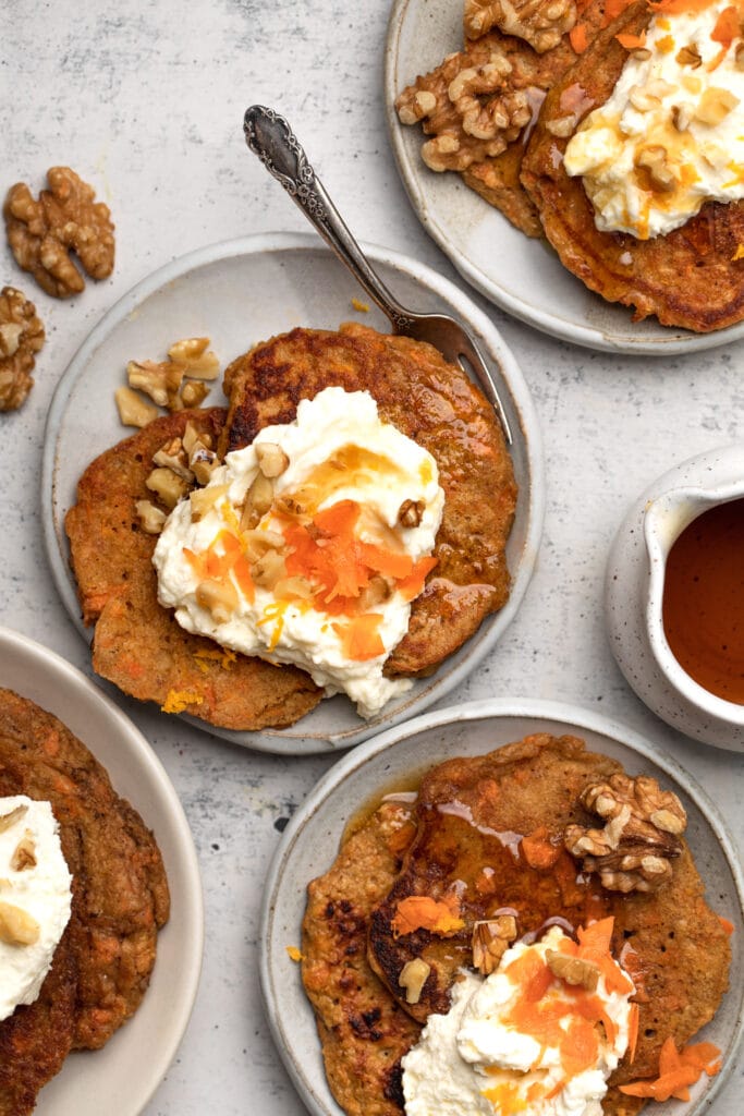 carrot cake pancakes on plate