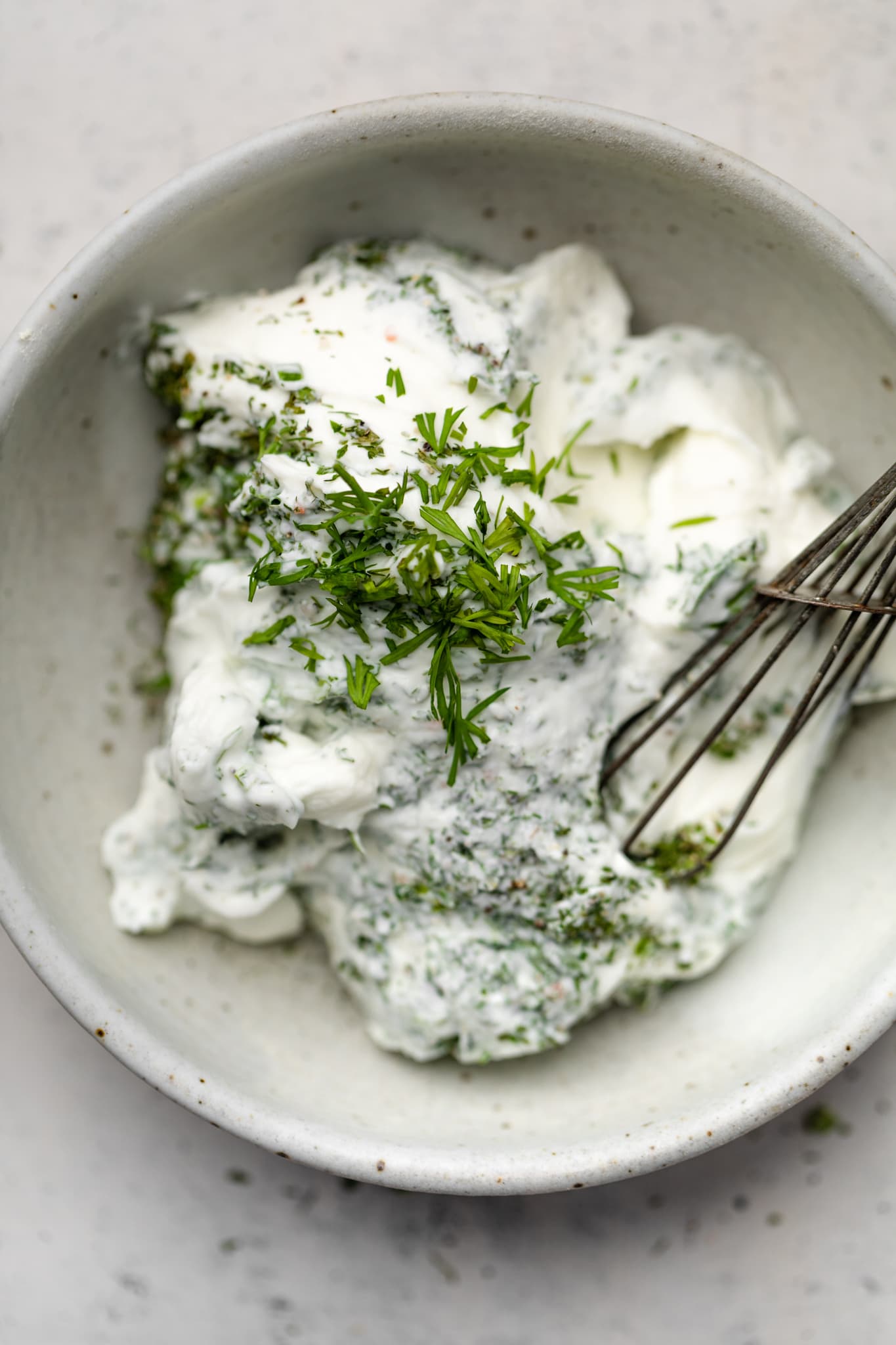 Greek Yogurt dip with herbs on top