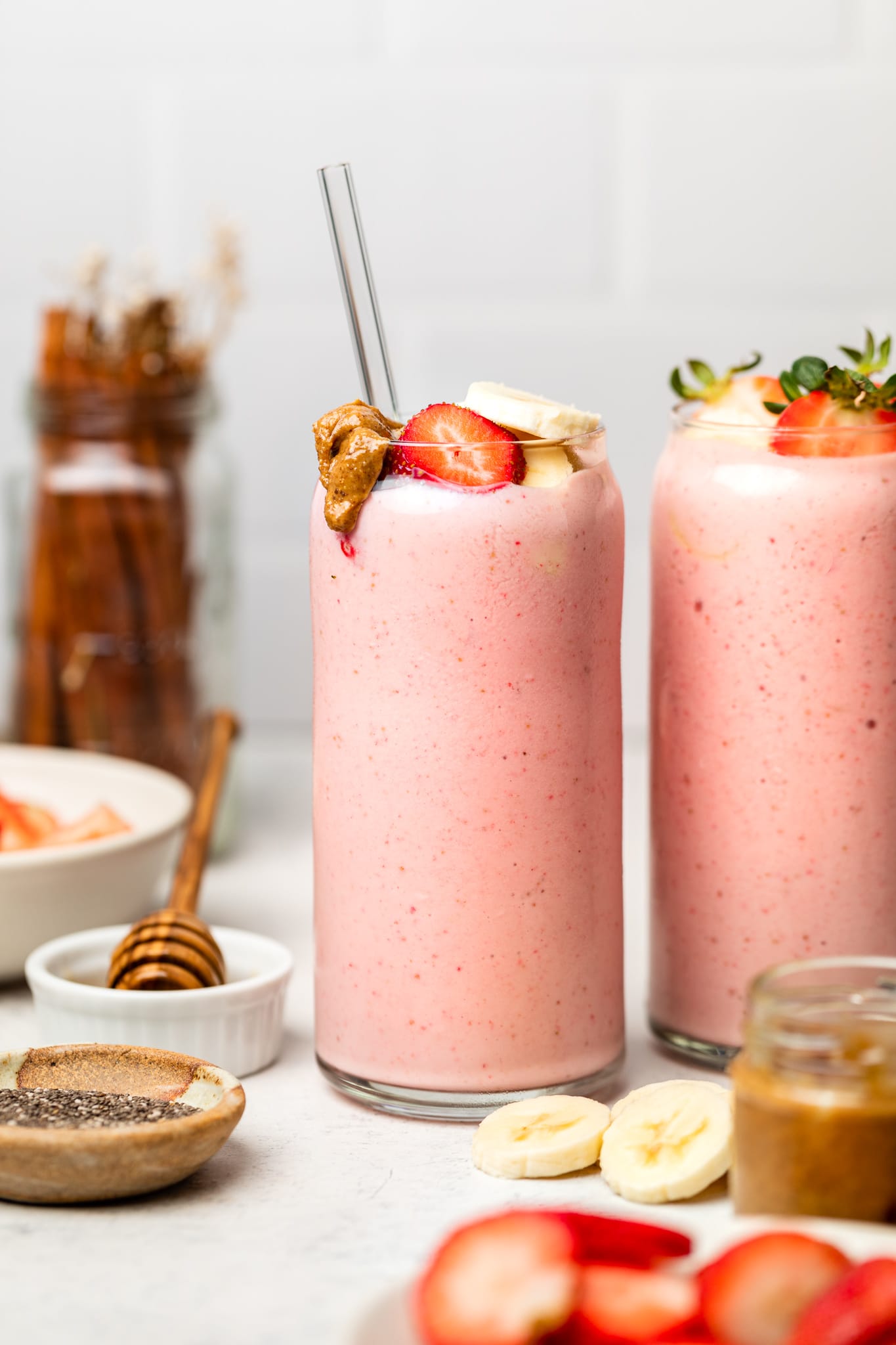 smoothies in glasses with straw