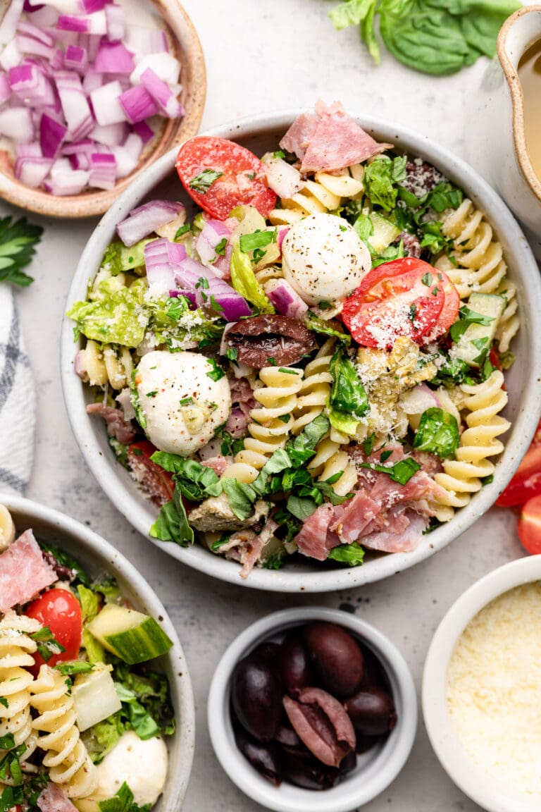 Italian pasta salad in bowl