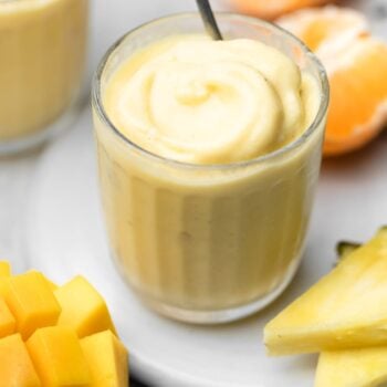 mango smoothie on serving platter